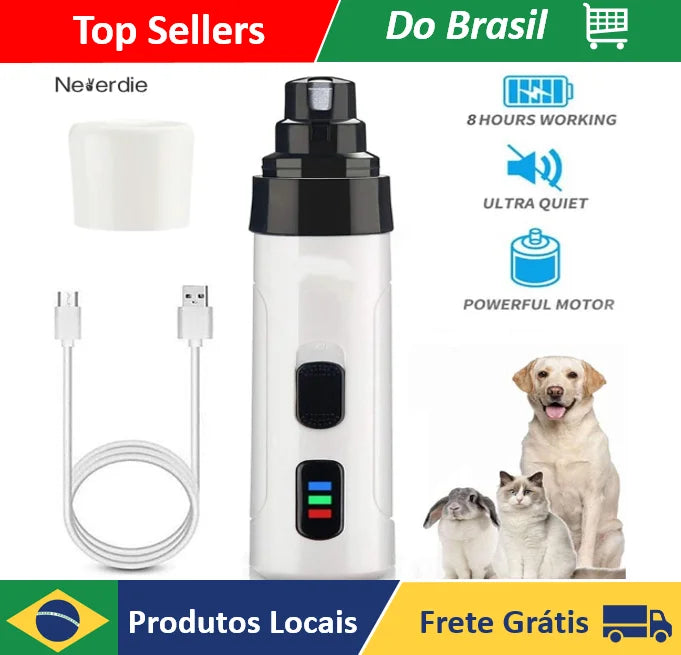 Cortador de Unhas Elétrico para Cães e Gatos - Recarregável via USB