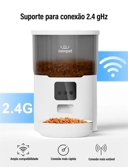 Alimentador Automático para Pets de 4L para Gatos, Alimentador Lento para Cães com Wi-Fi, Dispensador de Ração Inteligente com Gravação de Voz, Grande Capacidade, Alimentação Programada para Gatos