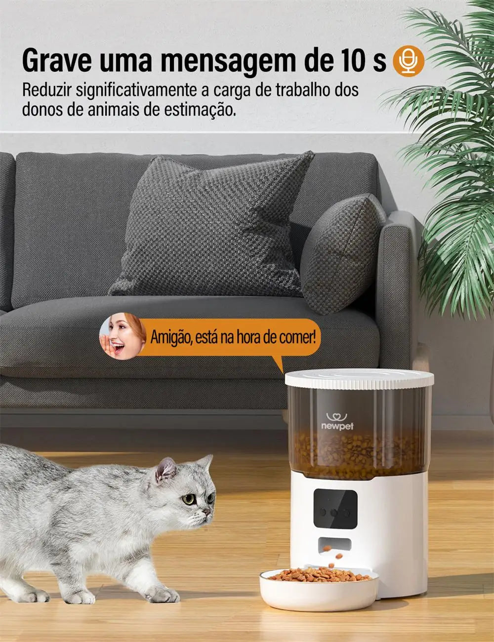 Newpet 4L Alimentador Automático para Gatos com Câmera - Vídeo HD 1080P - Controle via APP - Gravador de Voz - Dispensador Automático de Ração para Gatos e Cães