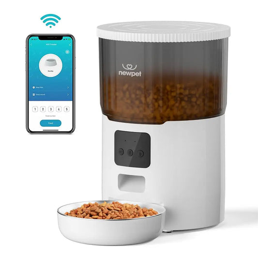 Alimentador Automático para Pets de 4L para Gatos, Alimentador Lento para Cães com Wi-Fi, Dispensador de Ração Inteligente com Gravação de Voz, Grande Capacidade, Alimentação Programada para Gatos