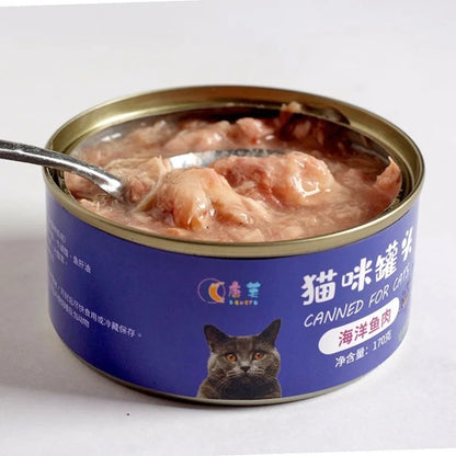 Petiscos enlatados para gatos - Ração enlatada para gatos - Alimento essencial para gatos - Alimento úmido enlatado para gatos - Sabor Salmão, Frango e Peixe