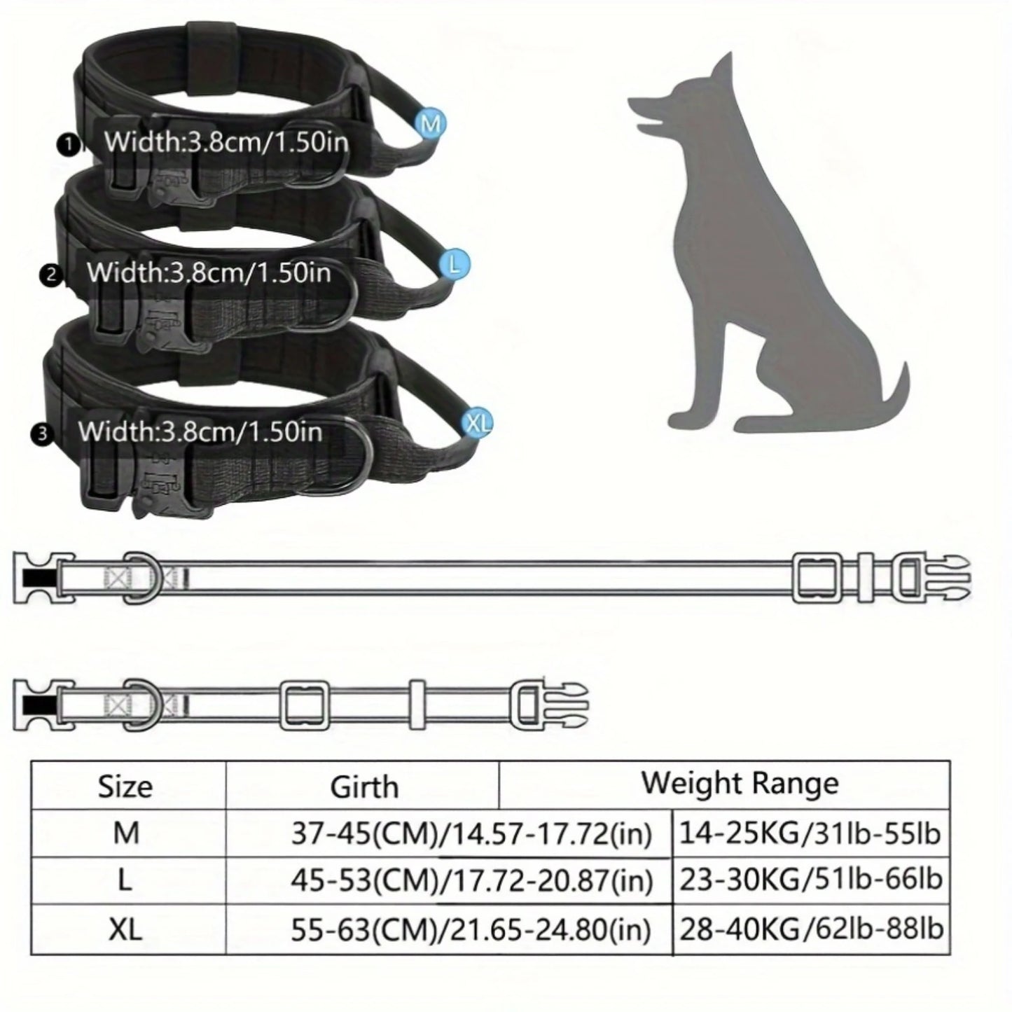 Conjunto de Coleira e Guia Tática para Cães