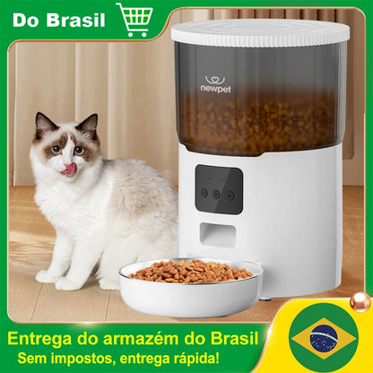 Alimentador Automático para Pets de 4L para Gatos, Alimentador Lento para Cães com Wi-Fi, Dispensador de Ração Inteligente com Gravação de Voz, Grande Capacidade, Alimentação Programada para Gatos