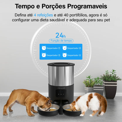 Alimentador Automático para Gatos e Cães com APP Inteligente Tuya, Dispensador de Ração para Gatos e Cães de Pequeno e Médio Porte, Alimentação Remota