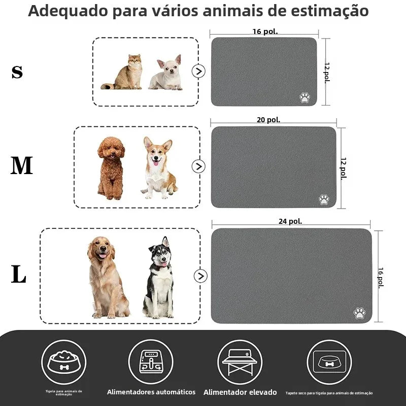 Tapete Absorvente para Alimentação de Pets, Tapete para Ração e Água para Cães e Gatos, Fácil de Limpar, Sousplat para Pets, Tapete de Secagem Rápida para Cães que Fazem Bagunça ao Beber