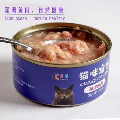 Petiscos enlatados para gatos - Ração enlatada para gatos - Alimento essencial para gatos - Alimento úmido enlatado para gatos - Sabor Salmão, Frango e Peixe