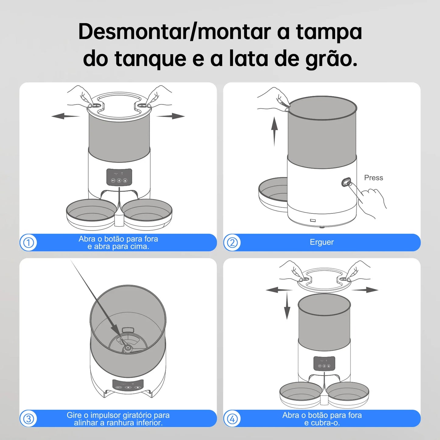 Alimentador Automático para Gatos e Cães com APP Inteligente Tuya, Dispensador de Ração para Gatos e Cães de Pequeno e Médio Porte, Alimentação Remota