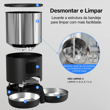 Alimentador Automático para Gatos e Cães com APP Inteligente Tuya, Dispensador de Ração para Gatos e Cães de Pequeno e Médio Porte, Alimentação Remota