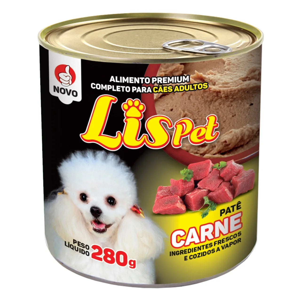 12 UNID - Ração Completa / Alimento Úmido / Patê para Cães Adultos - LISPET - Sabor Carne - 280g