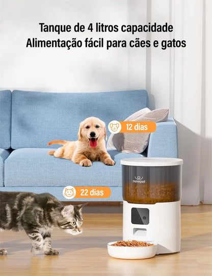 Newpet 4L Alimentador Automático para Gatos com Câmera - Vídeo HD 1080P - Controle via APP - Gravador de Voz - Dispensador Automático de Ração para Gatos e Cães