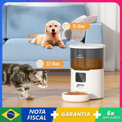 Newpet 4L Alimentador Automático para Gatos com Câmera - Vídeo HD 1080P - Controle via APP - Gravador de Voz - Dispensador Automático de Ração para Gatos e Cães